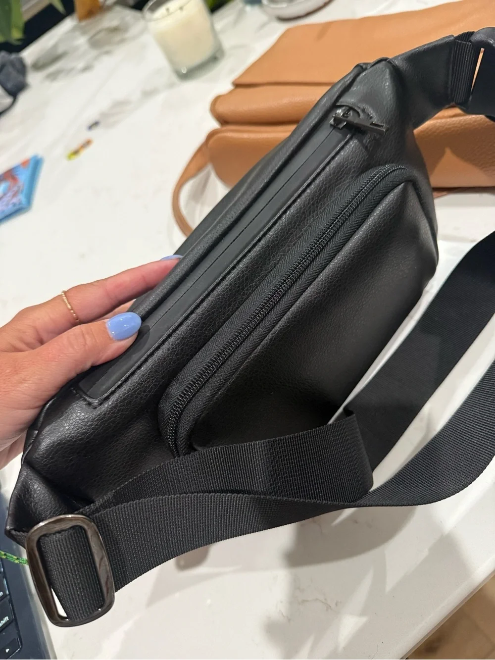 Kibou Diaper Black Crossbody Bag with Teal Interior